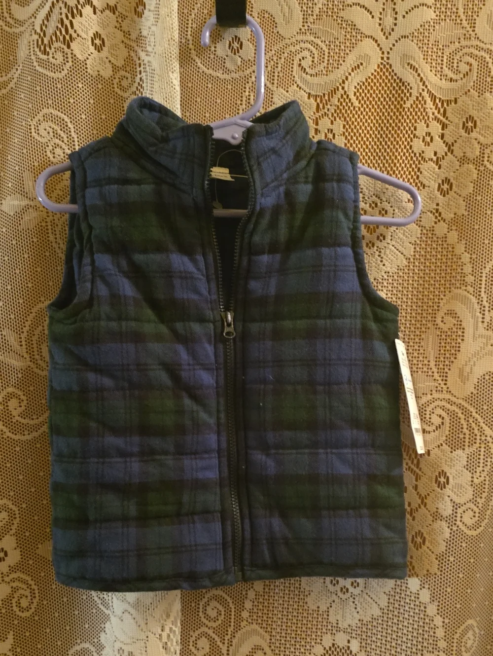 New Carter's Toddler 18M Navy Green Plaid Quilted Zip Quilted Vest